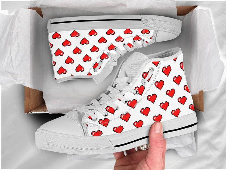 Bit Heart Shoes Bit Heartスニーカー、レトロゲーマーギフトハイトップシューズ、ビデオゲームシューズ、ウィメンズ＆