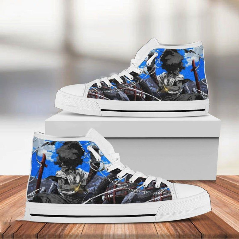 アフロサムライハイトマンガキャンバスプリントカスタムポスターシューズホワイトハイトップシューズ