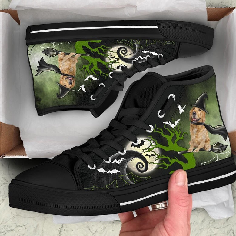 ゴールデンレトリバーハロウィンハイトップシューズ女性用、男性用カスタムシューズ
