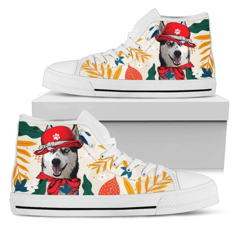 ハスキードッグスニーカー女性用ハイトップシューズ面白いギフトアイデア
