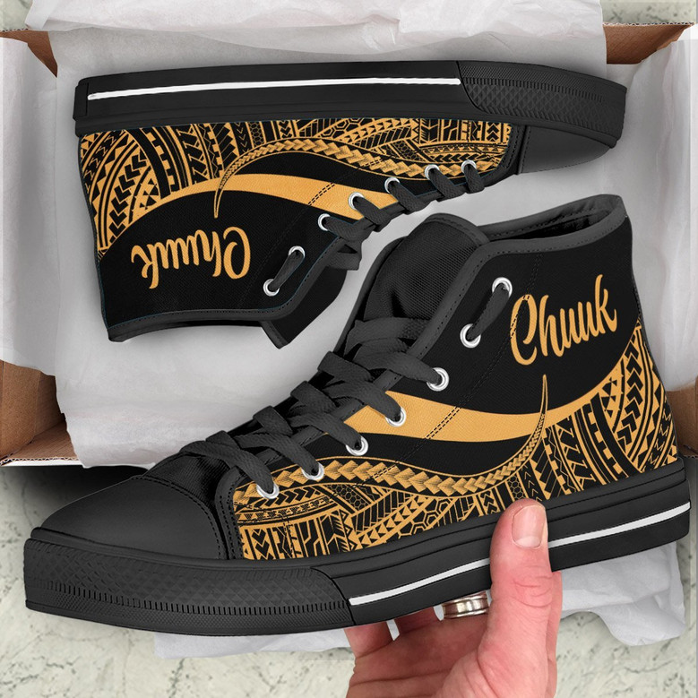 Chuuk High Top Shoes Gold - ポリネシアの触手部族のパターン -