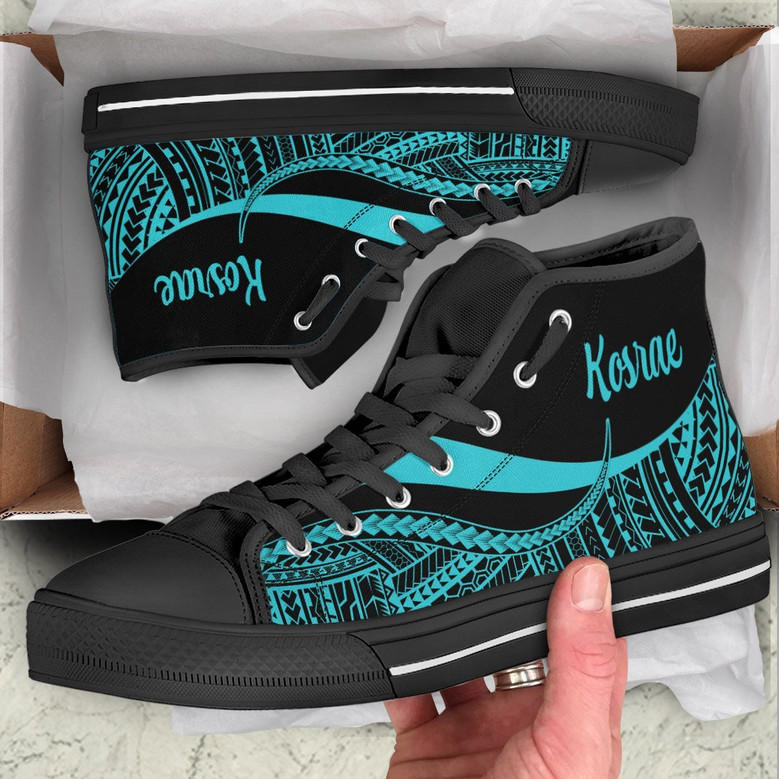 Kosrae High Top Shoes Turquoise - ポリネシアの触手部族のパターン -