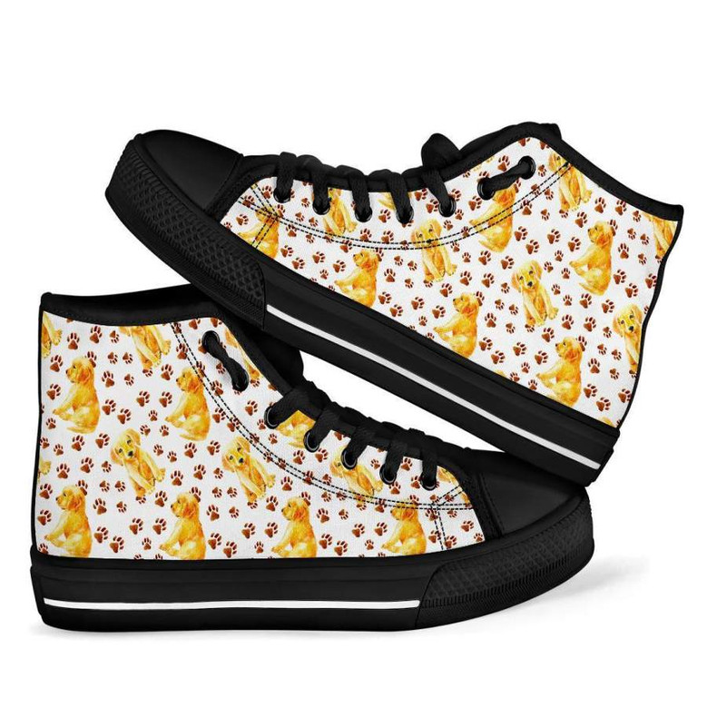 Paw Golden Retriever Men Women's High Top Shoes: パウゴールデンレトリバーメンズウィメンズハイトップシューズ