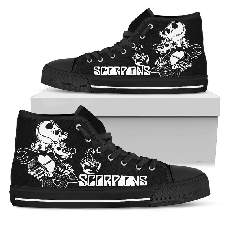 Scorpions Sneakers Jack Skellington High Top Shoes For Music Fansを日本語に訳すと、「音楽ファンのためのスコーピオンズスニーカージャックスケリントンハイトップシューズ」です。