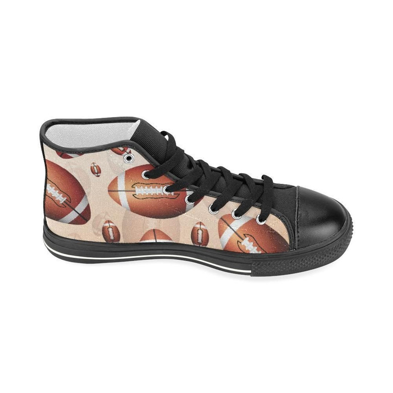 アメリカンフットボールボールデザインパターン女性用ハイトップシューズブラック