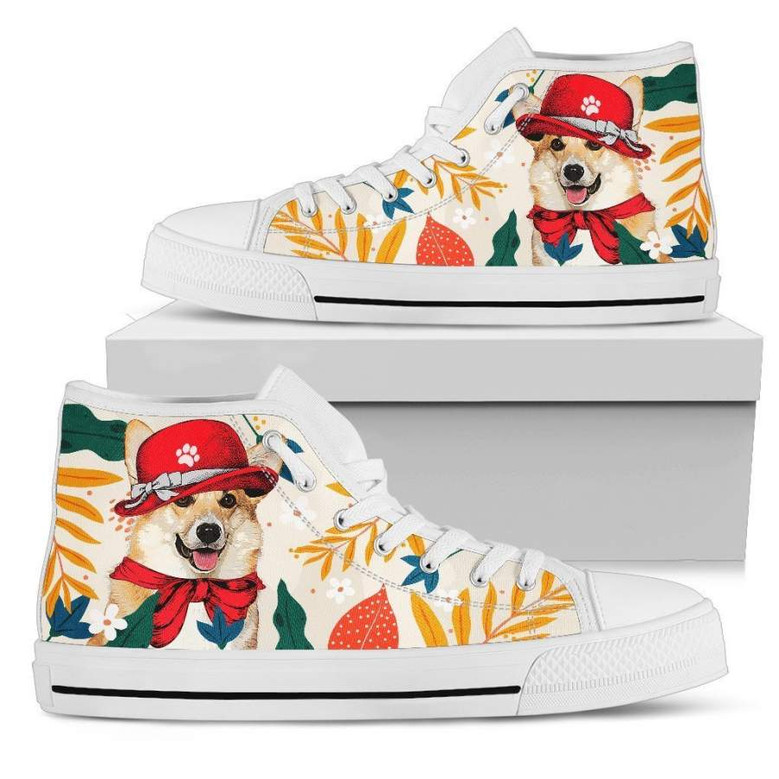 コーギー犬スニーカー女性用ハイトップシューズ面白いギフト