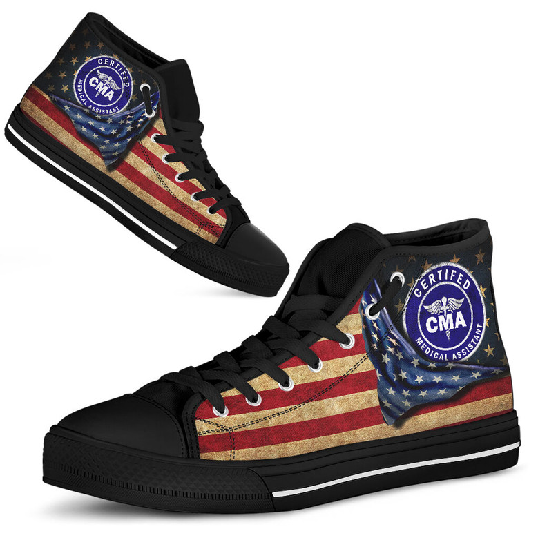 医療助手アメリカンフラッグ独立記念日ハイトップシューズ