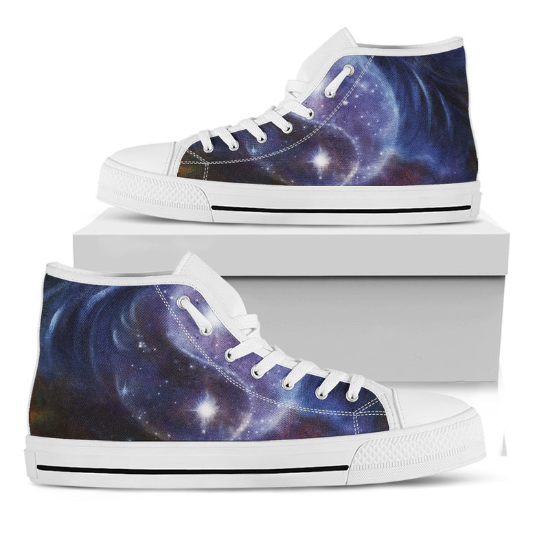 女性の宇宙陰陽絵画プリント白いハイトップシューズ