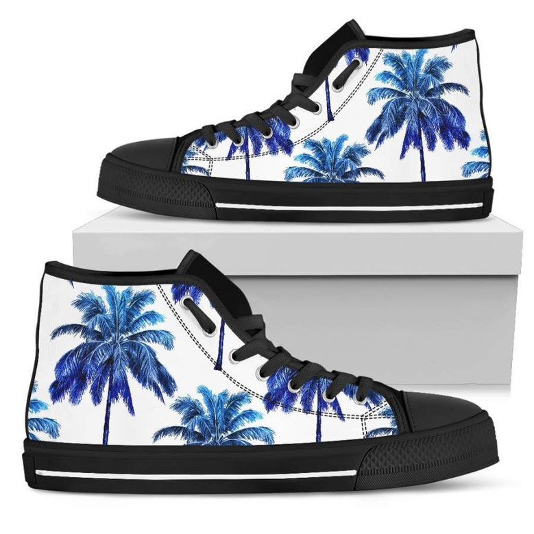 ブルーパームツリーパターンプリント女性用ハイトップシューズ