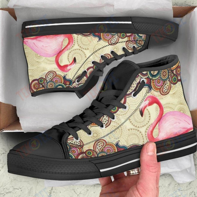 男性女性フラミンゴハイトップシューズ印刷可能