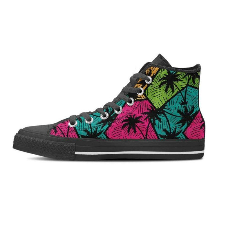 パームリーフハワイアンプリントパターンメンズハイトップシューズ