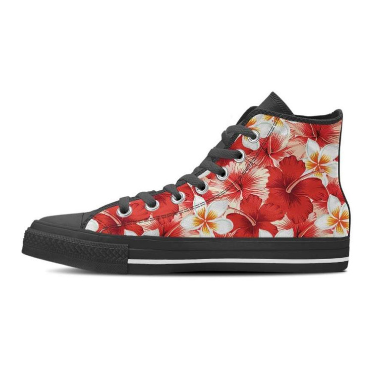 赤と白のハイビスカスハワイアンプリントメンズハイトップシューズ