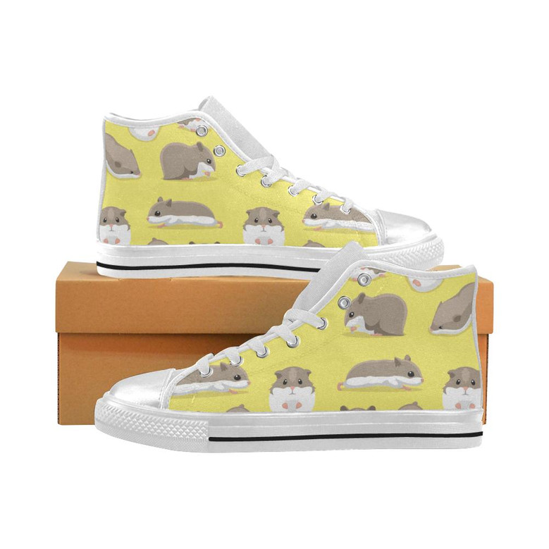 かわいいハムスターの模様の女性用ハイトップシューズホワイト