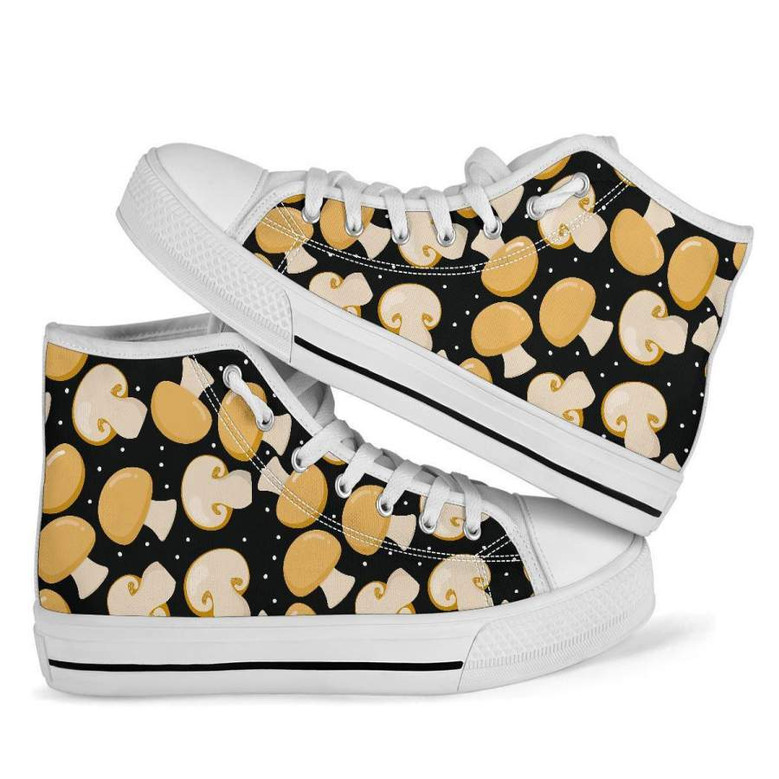 キノコプリントパターン男女兼用ハイトップシューズ