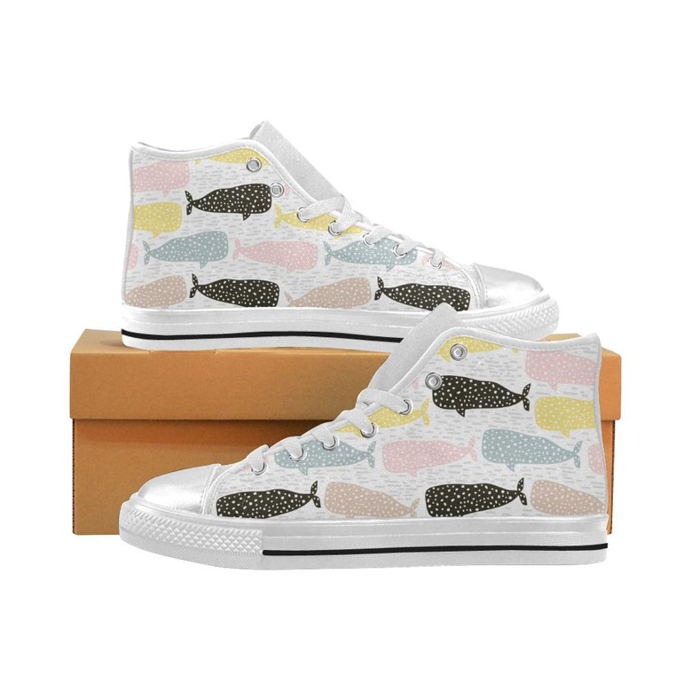 クジラのドットパターン 女性用ハイトップシューズ ホワイト