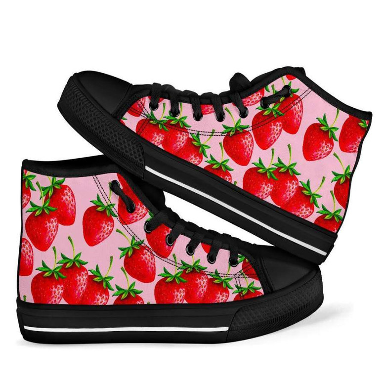 ストロベリーパターンプリントメンズウィメンズハイトップシューズ