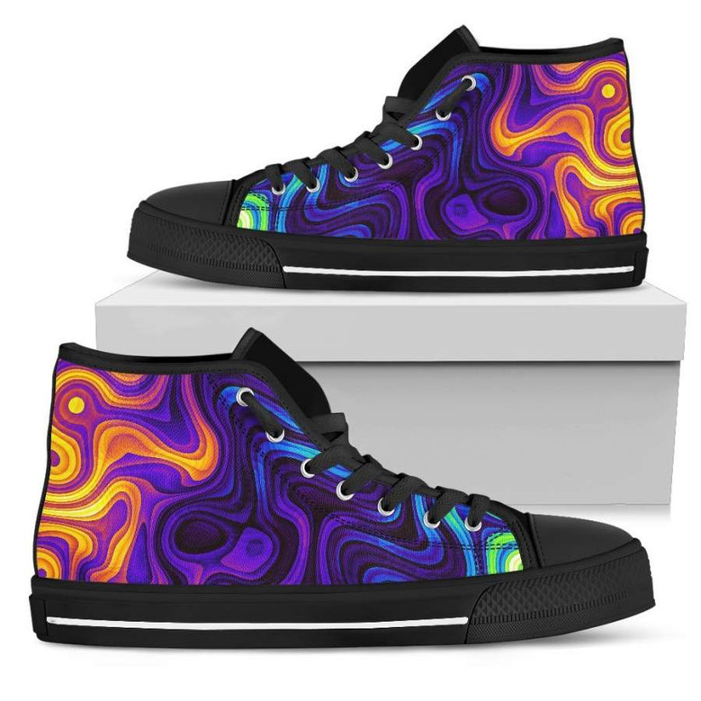 ダークサイケデリックトリッピープリントメンズハイトップシューズ