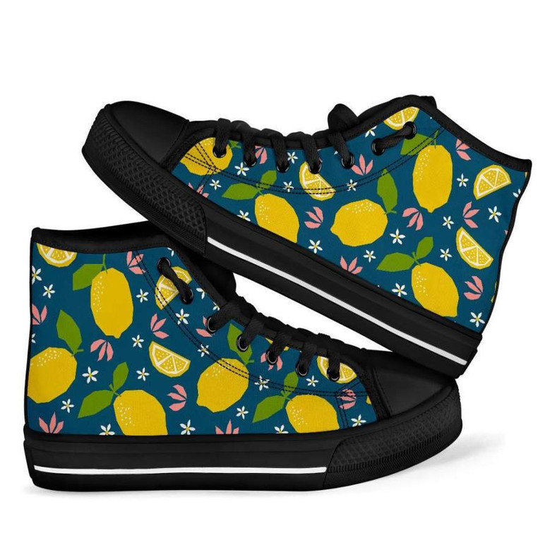 パターンプリントレモンメンズウィメンズハイトップシューズ