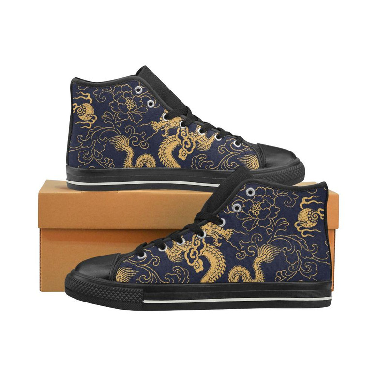 金の竜の模様の女性用ハイトップシューズブラック