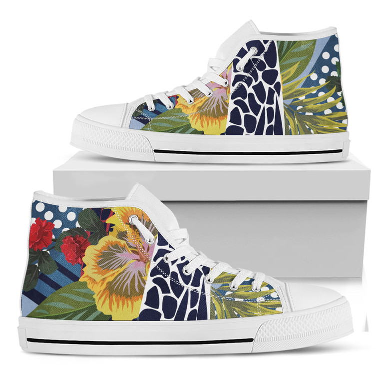 エキゾチックパッチワークパターンプリント白いハイトップシューズ