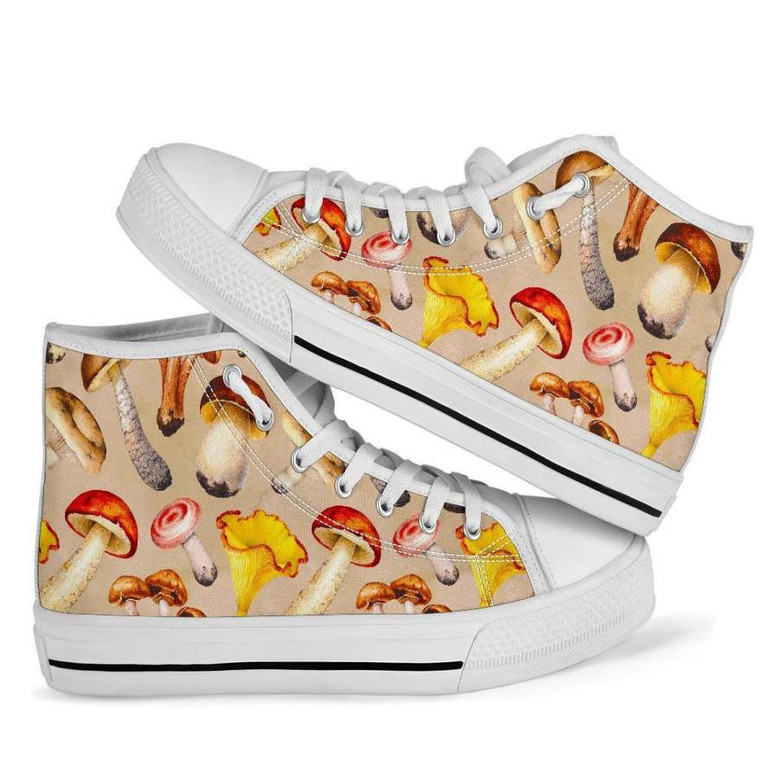 キノコパターンプリント男女兼用ハイトップシューズ