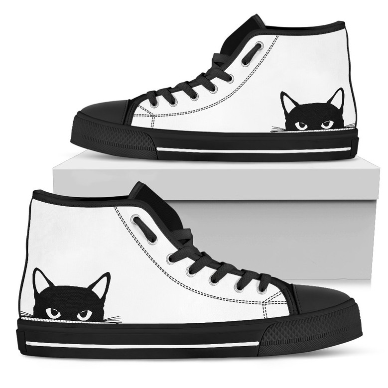白い猫の女性用ハイトップシューズ