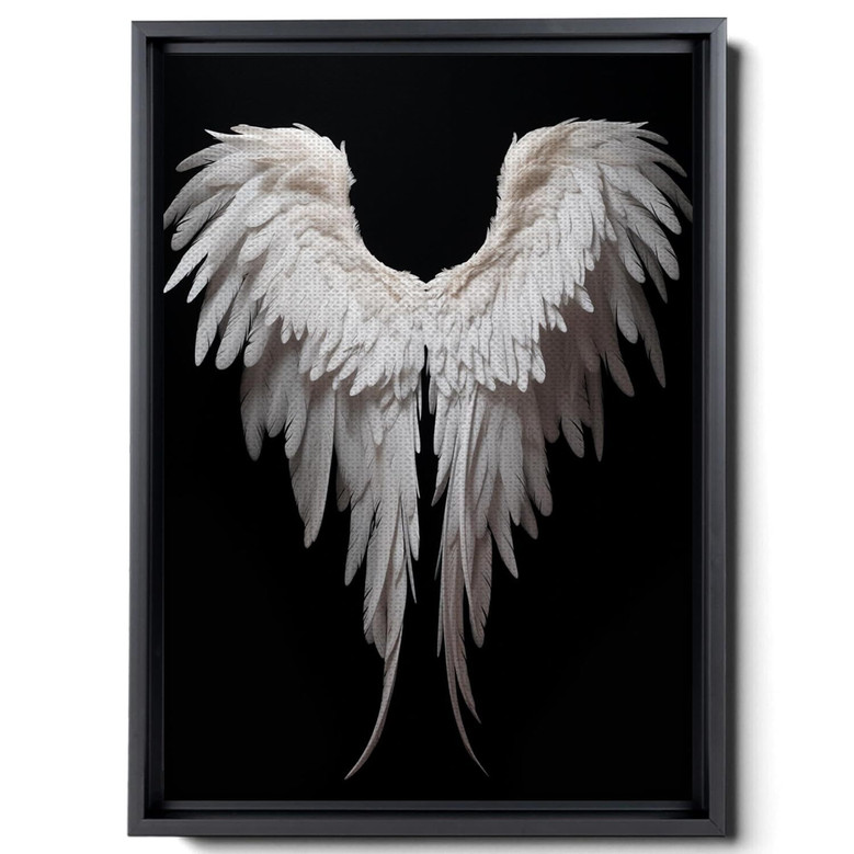 Touching Angel Wings Canvas Art - Black And White Wall Decor For Living Room
