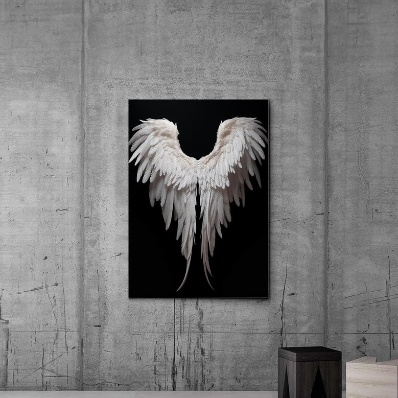 Touching Angel Wings Canvas Art - Black And White Wall Decor For Living Room