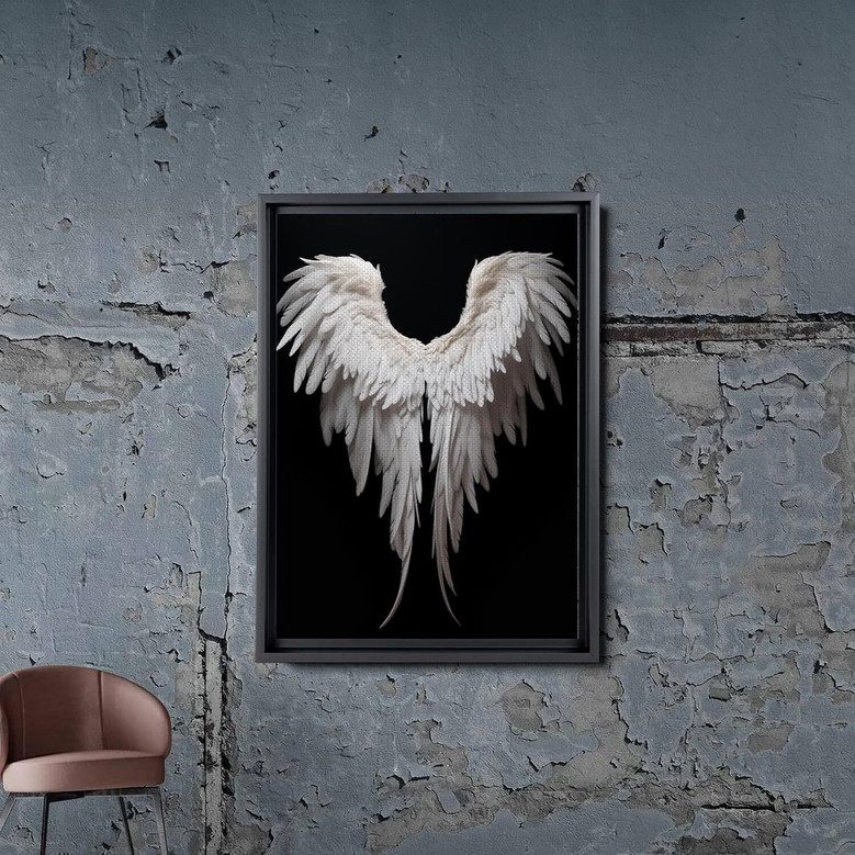 Touching Angel Wings Canvas Art - Black And White Wall Decor For Living Room