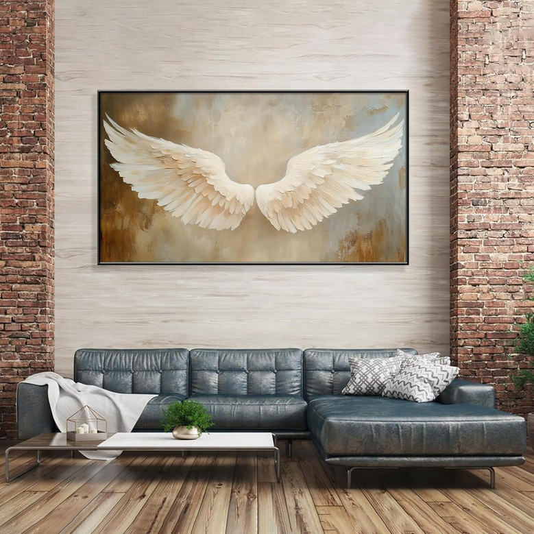 Vintage Angel Wings Canvas Wall Art For Bedroom - White Feather Design