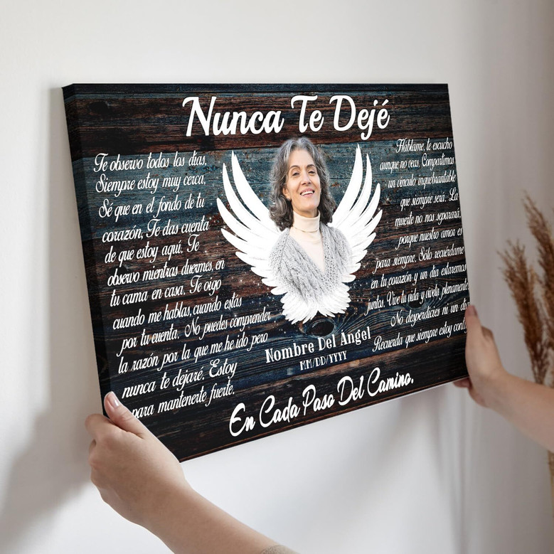 Personalized Angel Wings Wall Art: Memorial Canvas For Loss, Sympathy Gift, Custom Photo & Text, Spanish/English