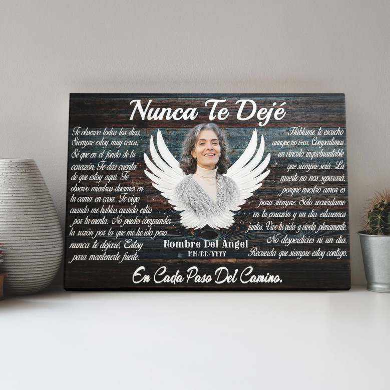 Personalized Angel Wings Wall Art: Memorial Canvas For Loss, Sympathy Gift, Custom Photo & Text, Spanish/English