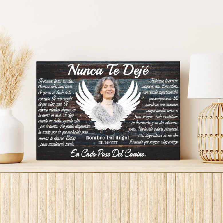 Personalized Angel Wings Wall Art: Memorial Canvas For Loss, Sympathy Gift, Custom Photo & Text, Spanish/English