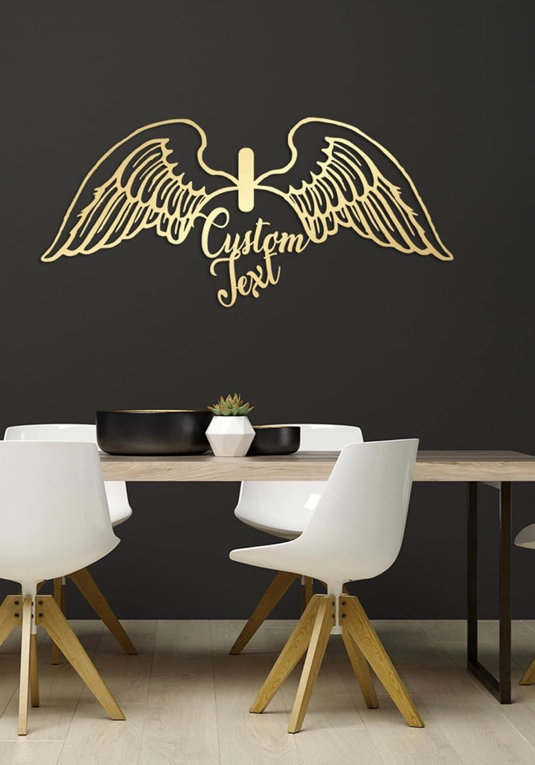 Heartfelt Angel Wings Wall Art For Modern Homes - Personalized Metal Sign For Living Room And Housewarming