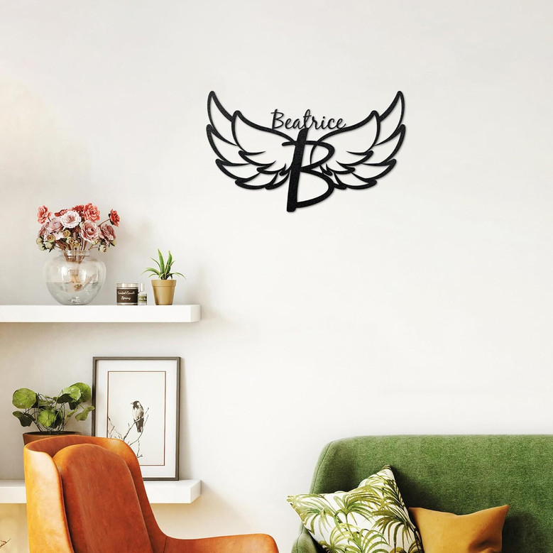Personalized Angel Wings Metal Sign With LED Light - Outdoor Custom Family Name Decor For Home & Kitchen