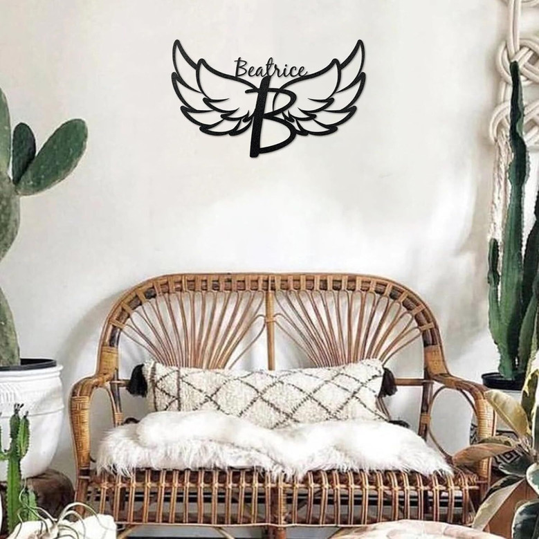 Personalized Angel Wings Metal Sign With LED Light - Outdoor Custom Family Name Decor For Home & Kitchen