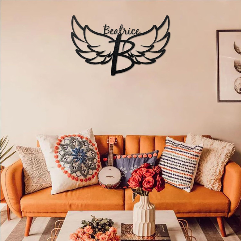 Personalized Angel Wings Metal Sign With LED Light - Outdoor Custom Family Name Decor For Home & Kitchen