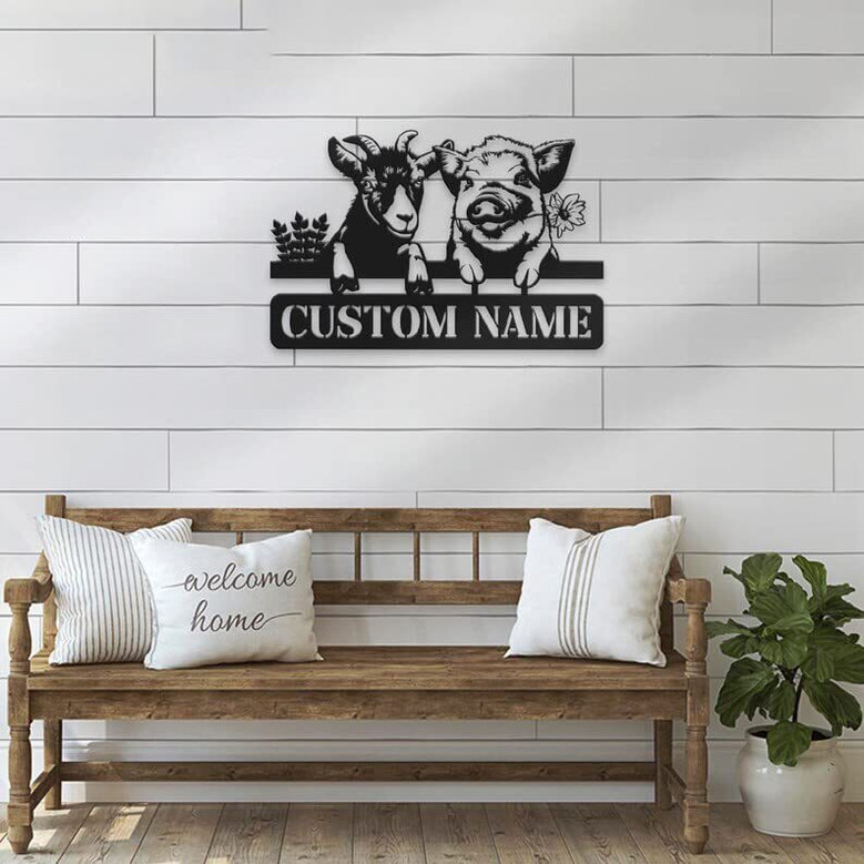 Personalized Metal Goat Signs - Rustic Farmhouse Livestock Wall Art For Barn Decoration, Xmas & Birthday