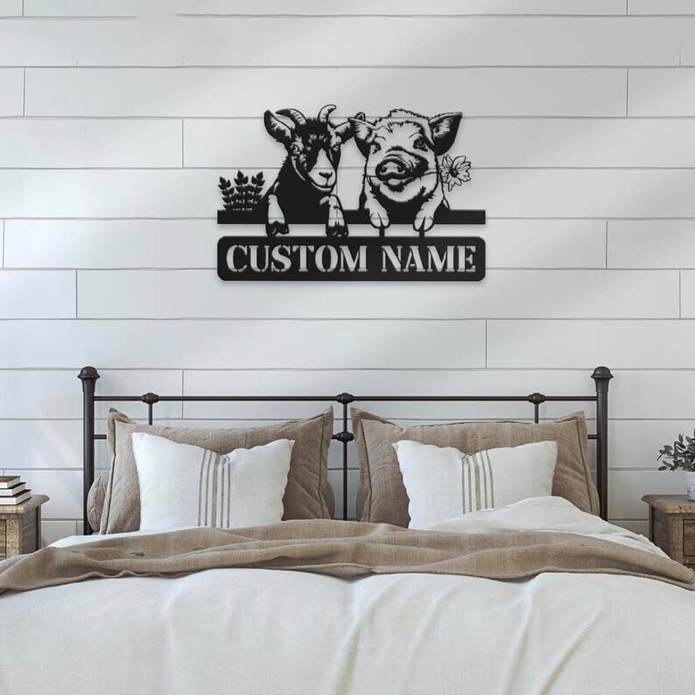 Personalized Metal Goat Signs - Rustic Farmhouse Livestock Wall Art For Barn Decoration, Xmas & Birthday