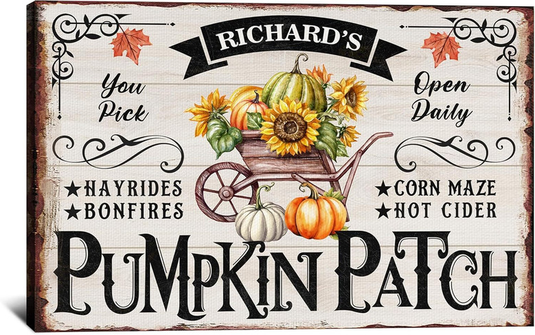 Personalized Pumpkin Patch Rustic Canvas For Thanksgiving Decor – Vintage Farmhouse Style With Family Name