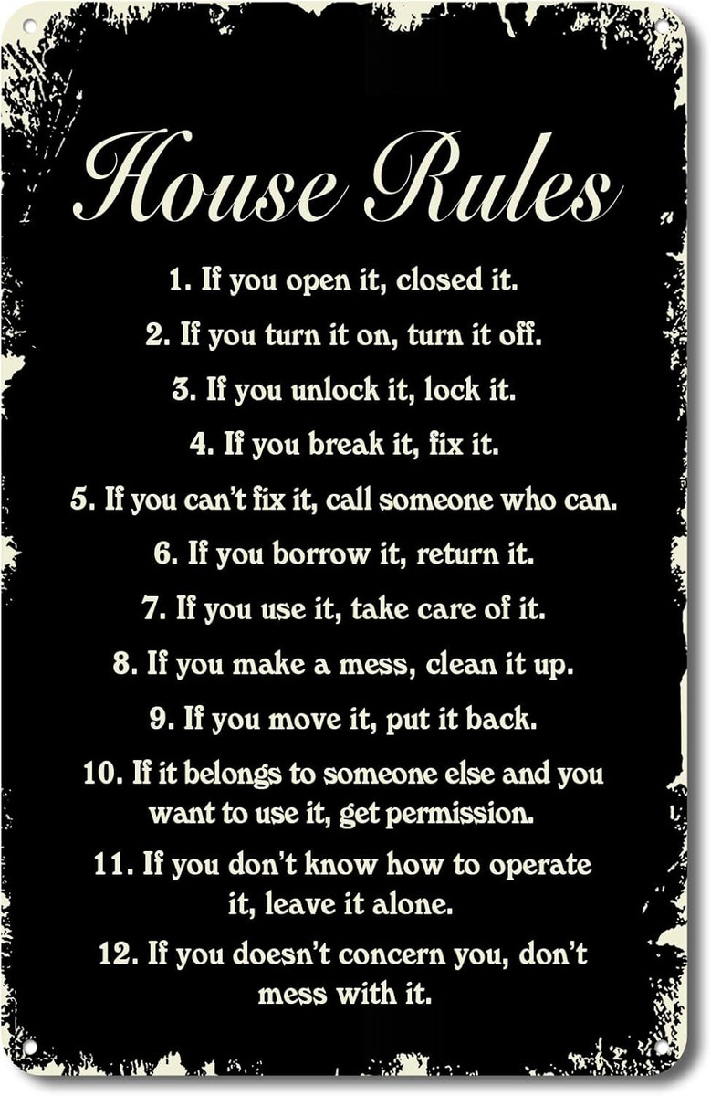 Inspirational Family Rules Metal Sign For Farmhouse Living Room Decor