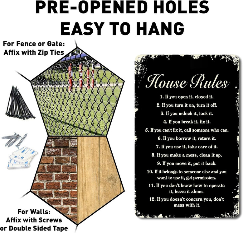 Inspirational Family Rules Metal Sign For Farmhouse Living Room Decor