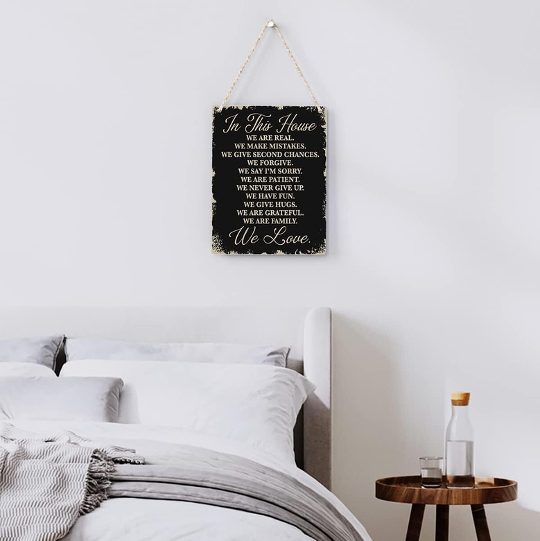 Inspirational Family Rules Wood Sign For Farmhouse Living Room Decor