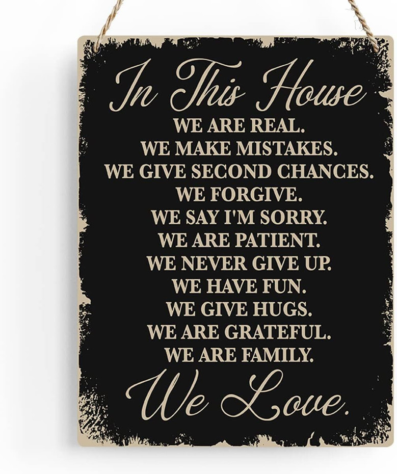 Inspirational Family Rules Wood Sign For Farmhouse Living Room Decor