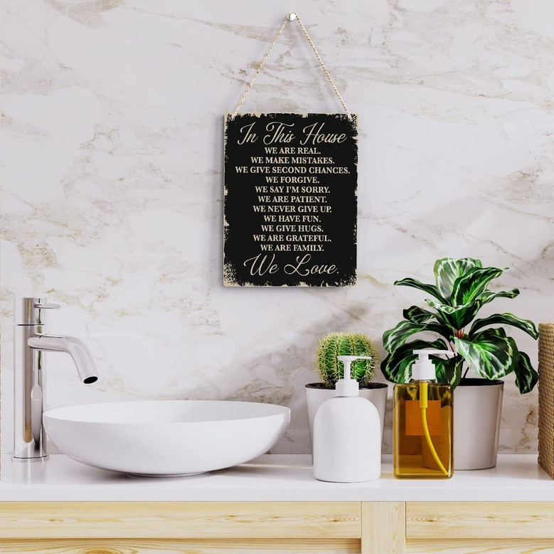 Inspirational Family Rules Wood Sign For Farmhouse Living Room Decor