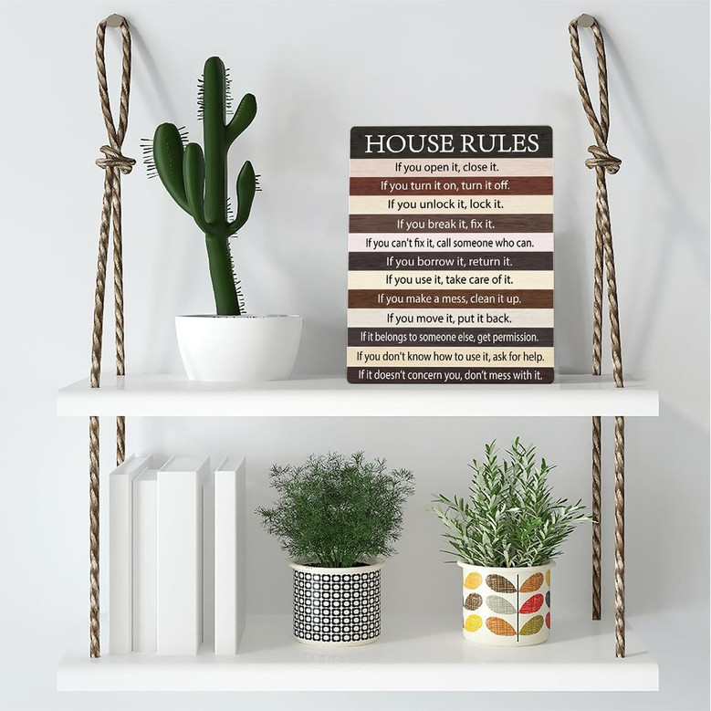Rustic Farmhouse Family Rules Wood Sign For Living Room Or Kitchen