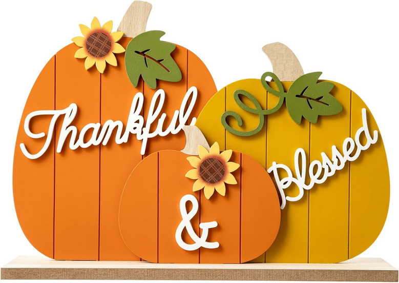 Charming Farmhouse Style Thanksgiving Wall Art - Wooden Pumpkins For Kitchen Table Or Living Room Decor