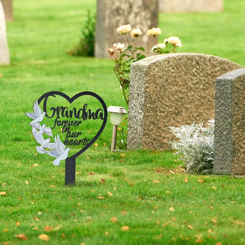 Thoughtful Grandma Memorial Gifts: Dove Heart Metal Grave Marker For Cemetery & Garden