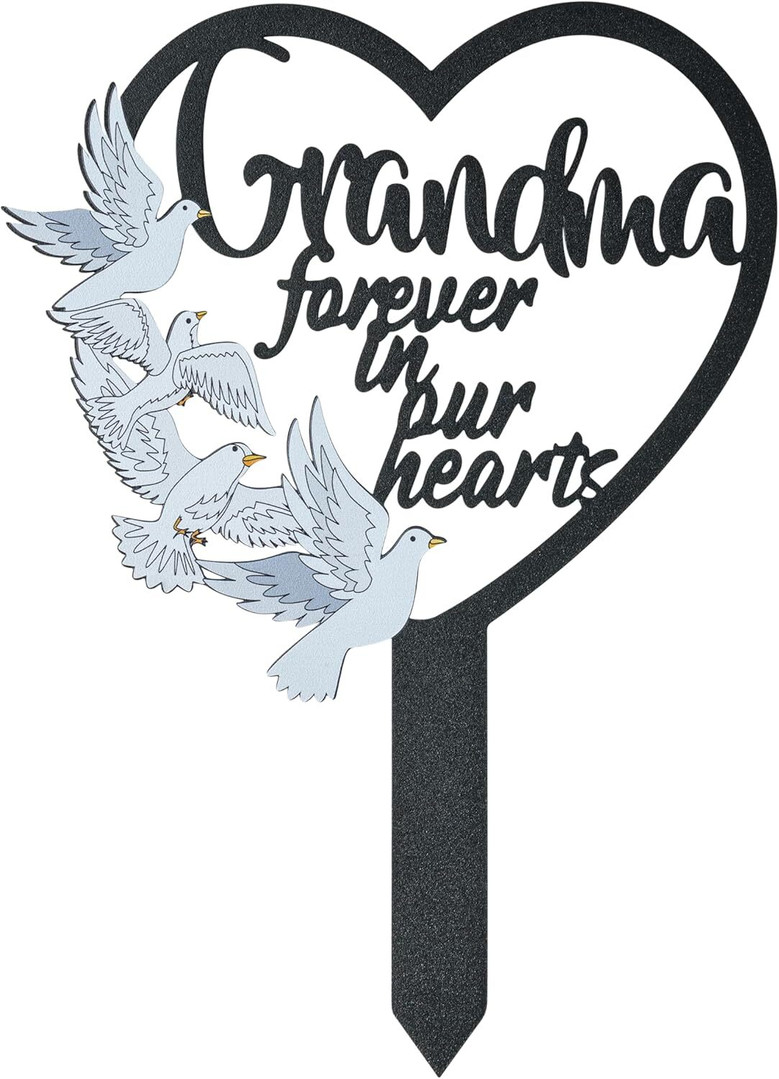 Thoughtful Grandma Memorial Gifts: Dove Heart Metal Grave Marker For Cemetery & Garden
