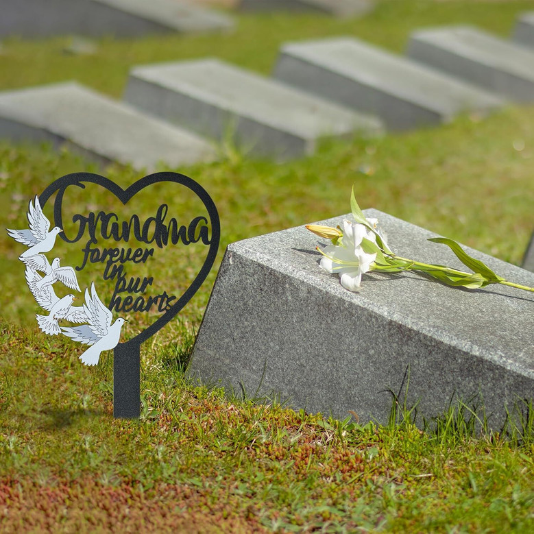 Thoughtful Grandma Memorial Gifts: Dove Heart Metal Grave Marker For Cemetery & Garden